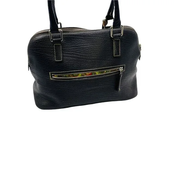 Vintage Dooney & Bourke Embossed Pebbled Leather Satchel Large Black With Should - Picture 4 of 11